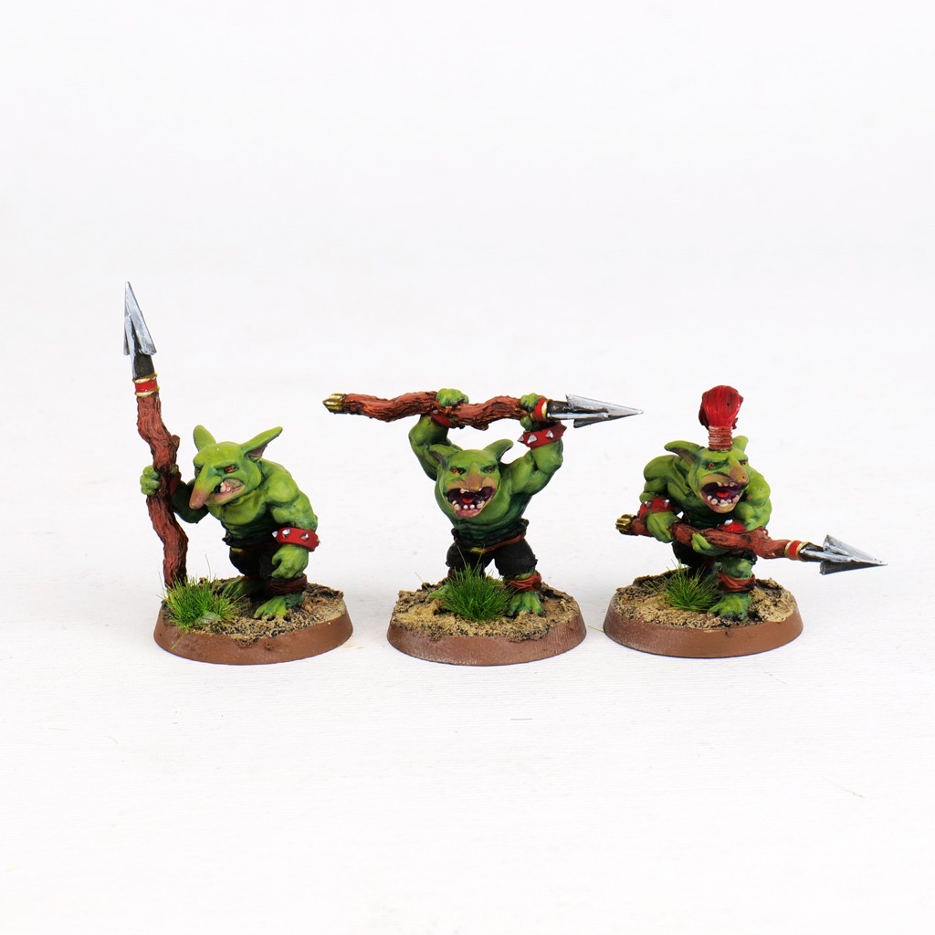 Painted Goblin miniature unit armed with spears